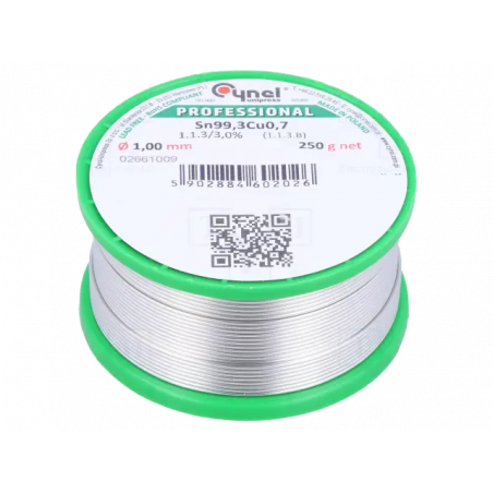 Rotolo Stagno Sn99,3-Cu0,7 - Diametro 1mm. Kg. 0,25 PROFESSIONALE